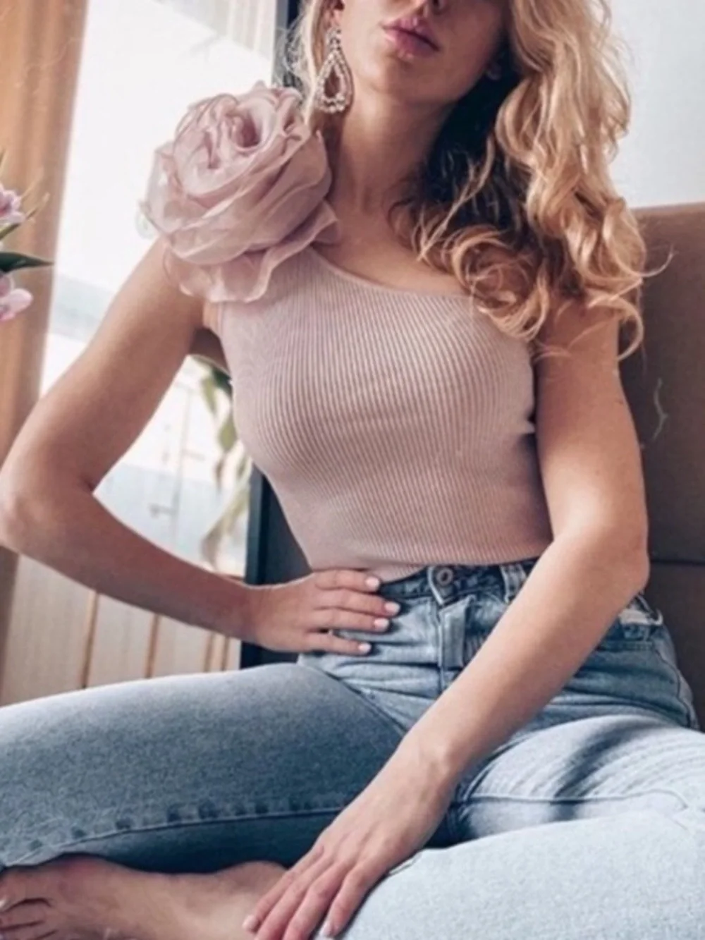 ZARA Lavender 3D Big Flower One Shoulder Top - Picture 12 of 13